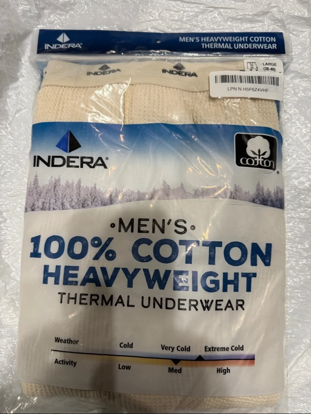 Indera Men's Heavyweight Cotton Waffle Long Johns Thermal Underwear Bottom - L
